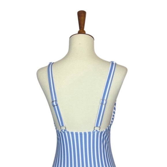 Blue and White Striped Plunging V-neck Swimsuit - Picture 8 of 10
